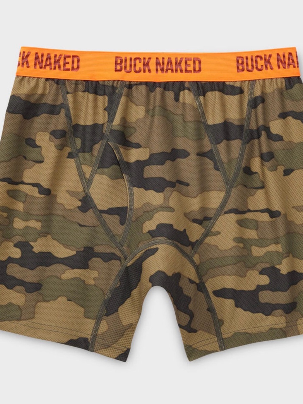 Duluth Trading Co Buck Naked Camo Boxer Briefs Orange Waistband Mens Large